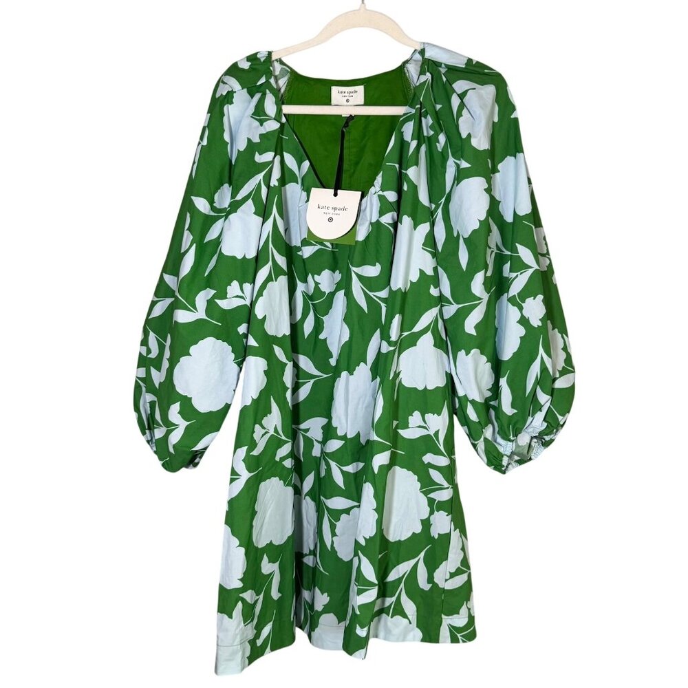 Kate Spade x Target Poplin Green Flower Sleeve Dress side pockets - Size L